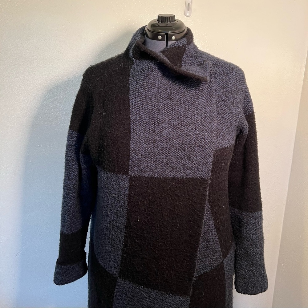 Joseph A. Buffalo Check Longline Duster Cardigan Blue Black - Picture 4 of 13